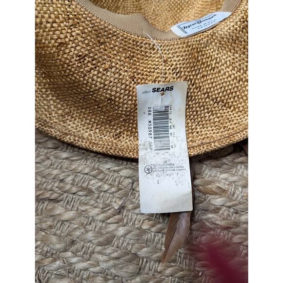 Women\'s Vintage Miss Bierner Straw Fedora Hat Brown Pheasant Feathers NWT! main image 8